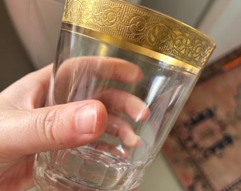 Set aus 3 vtg Tiffin Glass Rambler Rose Gläsern mit goldfarbener Kruste