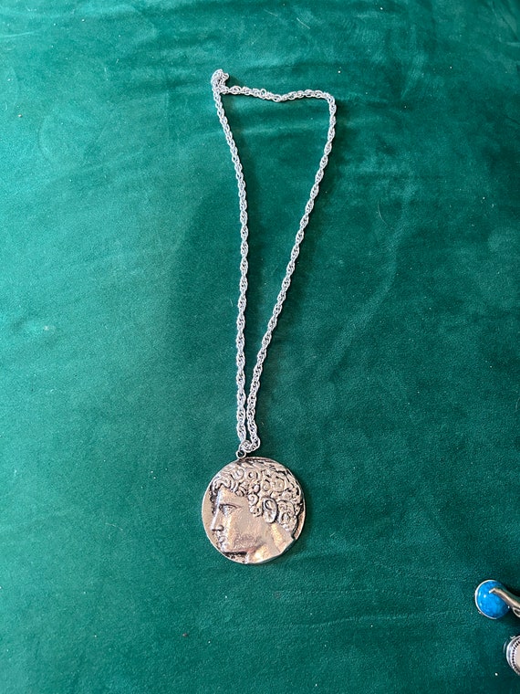 Large Vintage Greek Coin Pendant Necklace