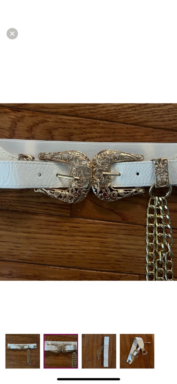 Vintage embellished 80s m/L white belt - image 2