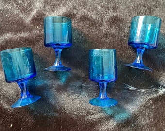 set of 4 blue glass mid century wind goblets