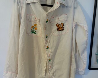 vintage Ely Button Up Western Wear avec broderie personnalisée taille L minuscules taches et déchirures sur la photo
