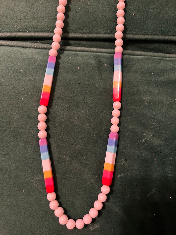 70s Vintage Plastic Rainbow necklace mid length a… - image 1