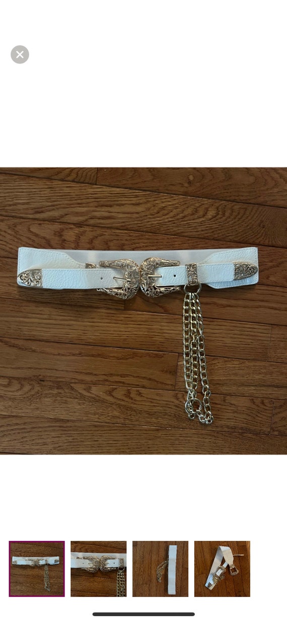Vintage embellished 80s m/L white belt - image 1