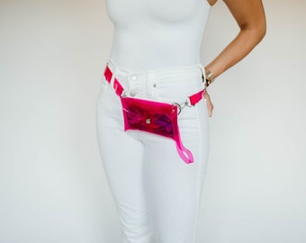 Pink Clear Stadium Purse, Concert Purse, Football Game Purse, Fanny Pack for Festivals, Fanny Pack for Bachelorette, 4.5x6.5”