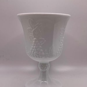Vintage white Milk Glass Harvest grape pattern 5.5&quot; goblet, white serving ware