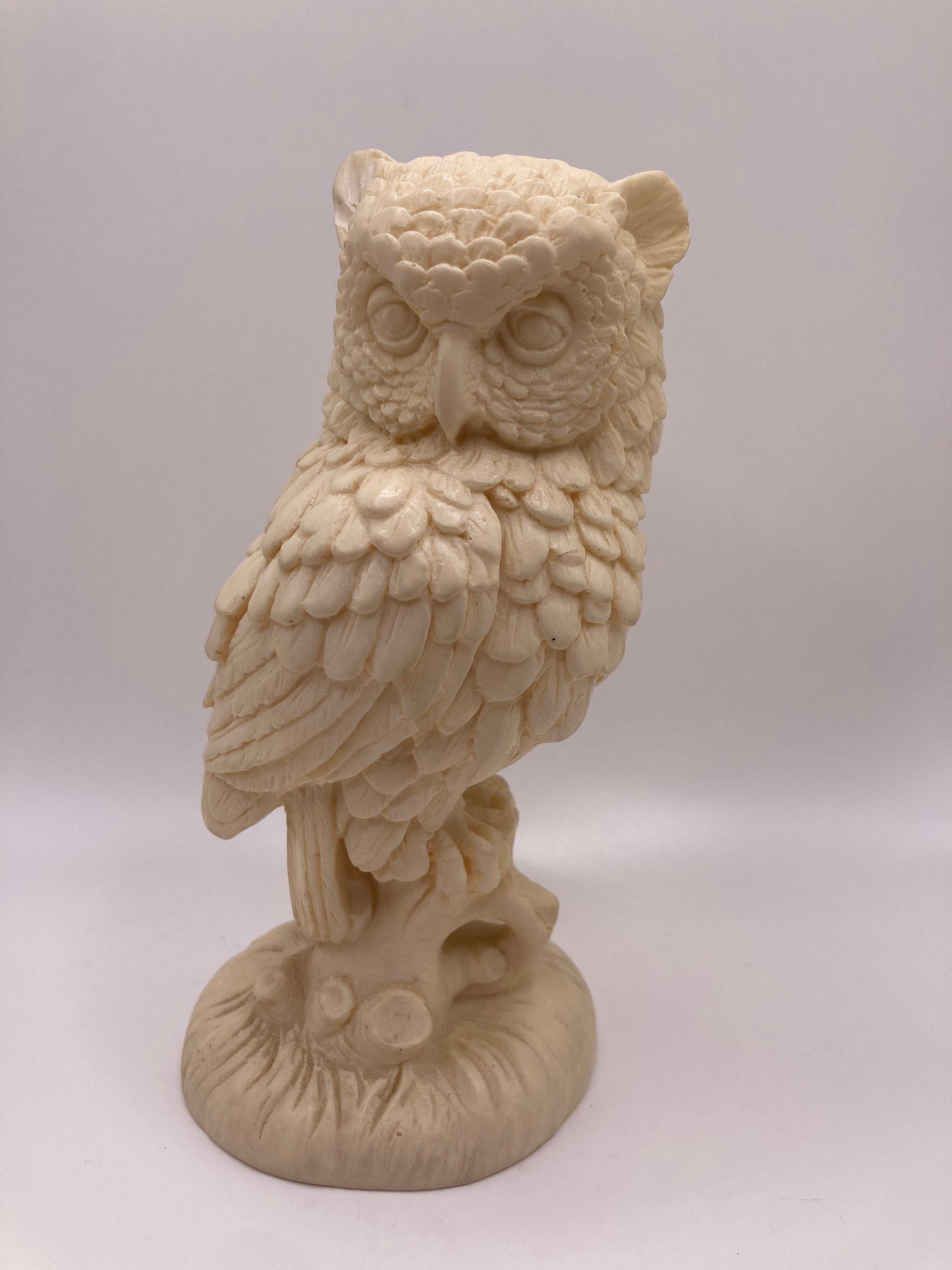 Vintage Resin Owl by Sculptor A Santini Alabaster
