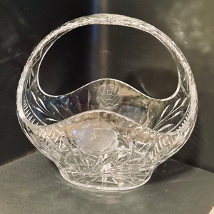 Crystal Fruit Bowl with handle, Heavy Cut Glass Fruit Bowl with Handle