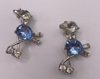 Set of two blue rhinestone bird pins, vintage pins, brooches