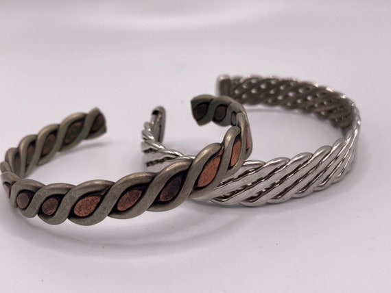 Braided bracelet set, Bracelet bangle cuff silver… - image 1