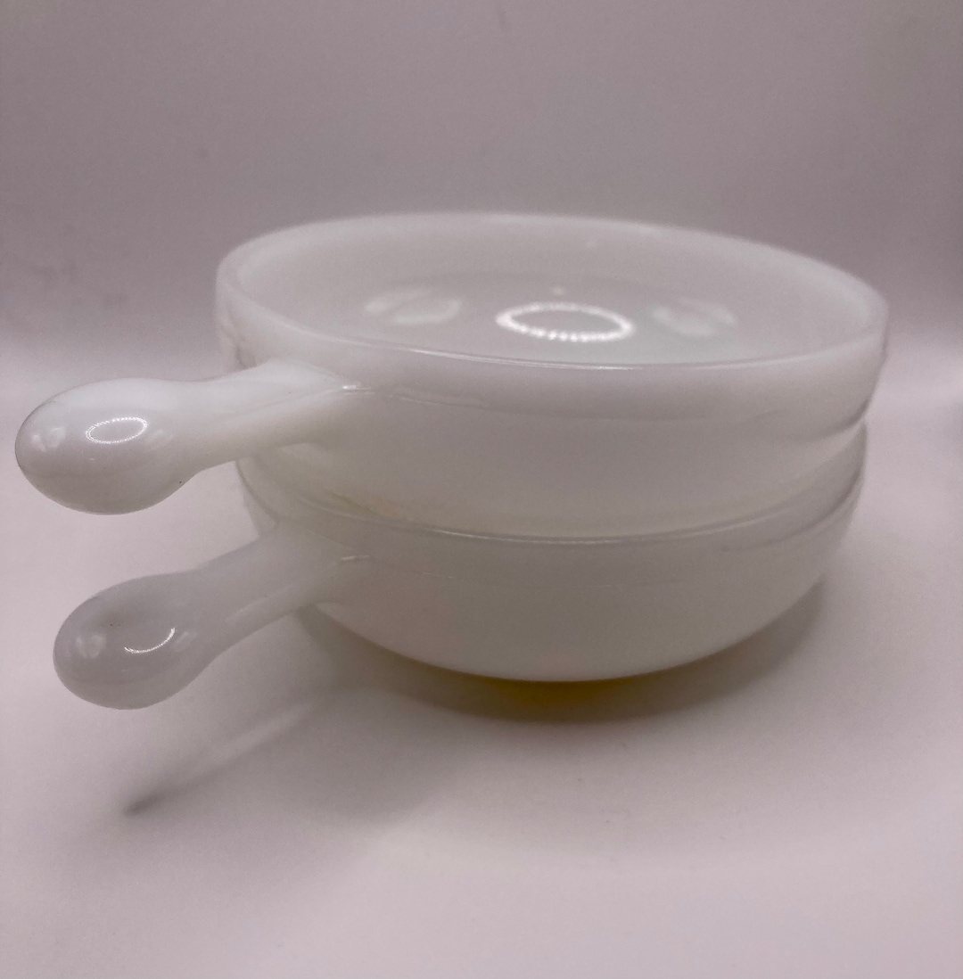 Vintage Glasbake/ Milk Glass Bowls With Handles Set of 2 Etsy