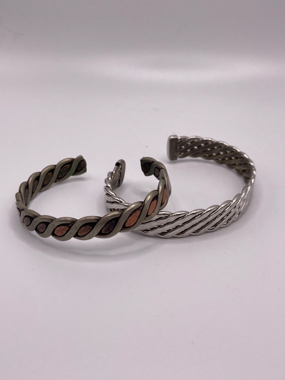 Braided bracelet set, Bracelet bangle cuff silver… - image 2