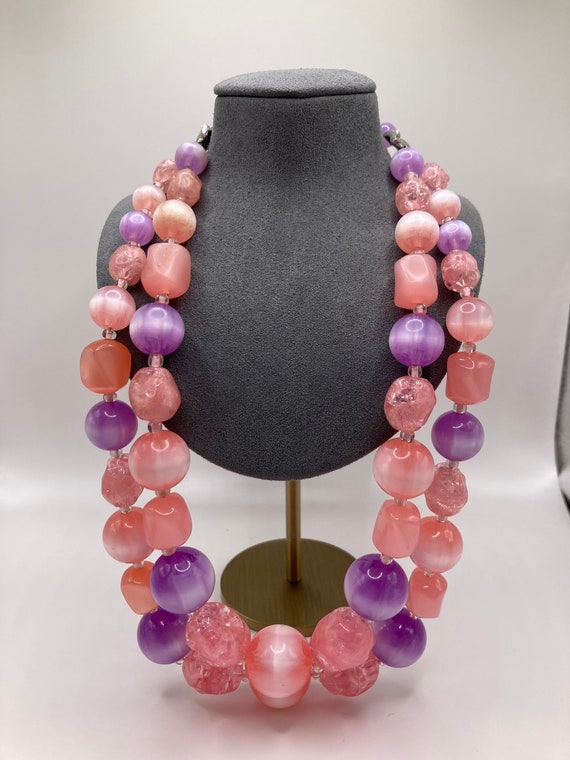 Vintage Coro beaded necklace, Coro Jewelry Pink a… - image 1