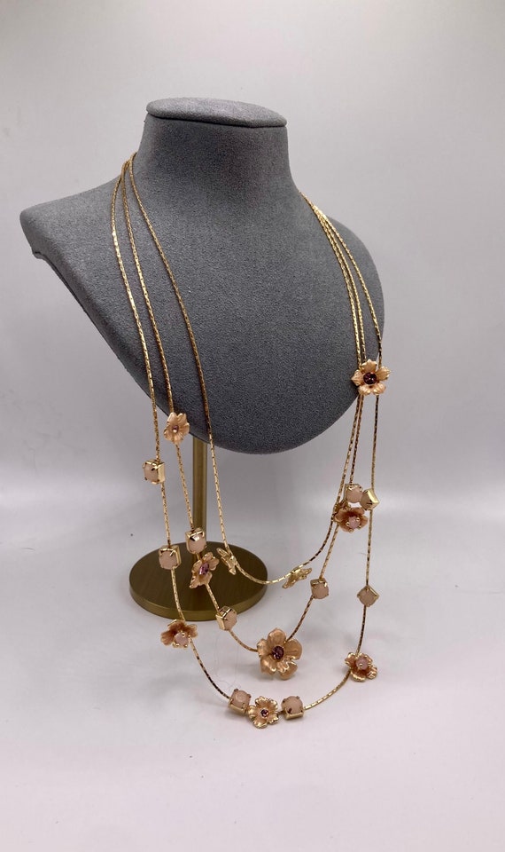Vintage beautiful layered gold tone necklace with… - image 1