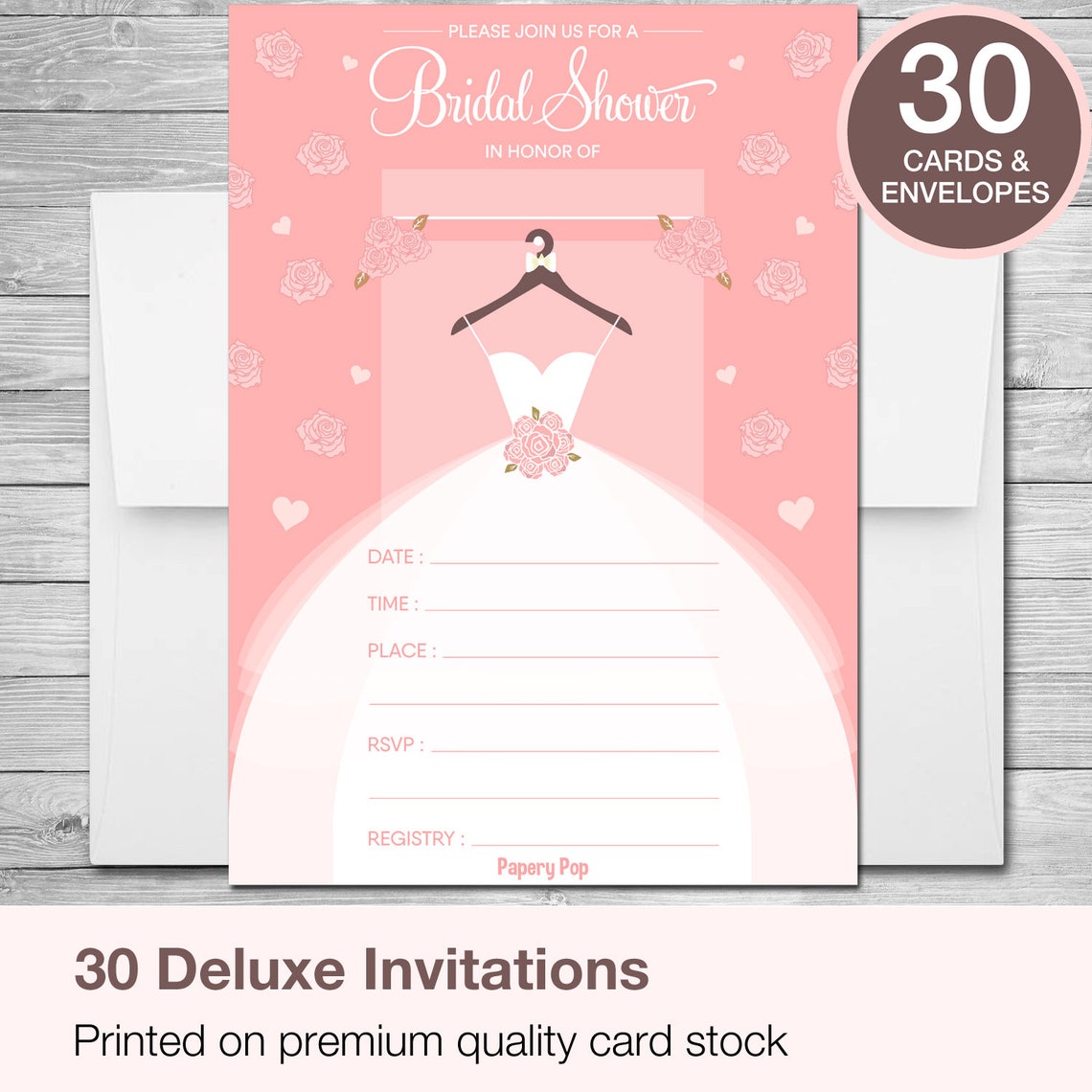 30 PRINTED Cards & Envelopes Bridal Shower Invitations 30 Etsy