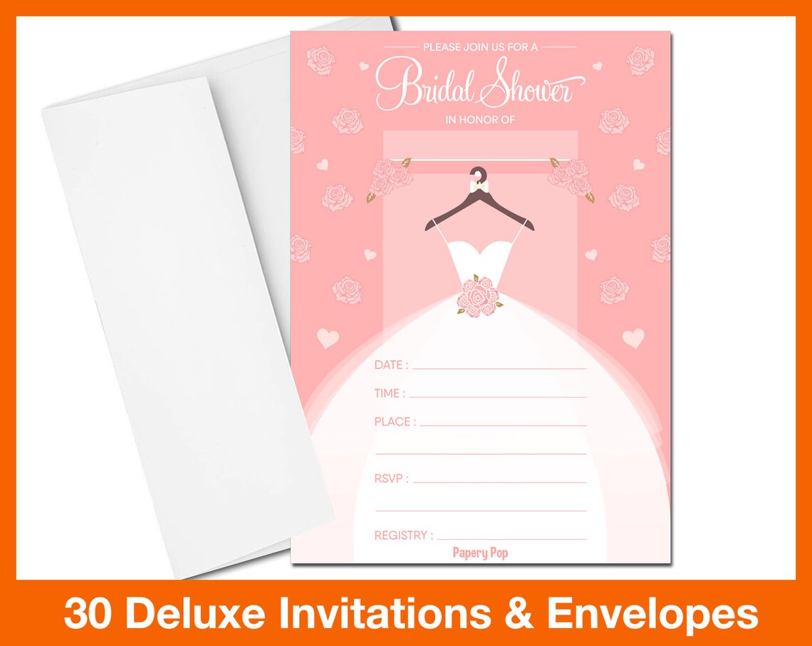 30 PRINTED Cards & Envelopes Bridal Shower Invitations 30 Etsy