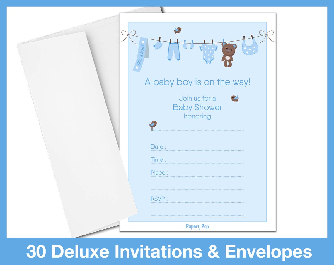30 PRINTED Cards & Envelopes Baby Shower Invitations for Boy Etsy
