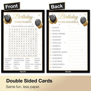 PRINTED Cards Birthday Party Games Set of 4 Activities for 30 Guests ...