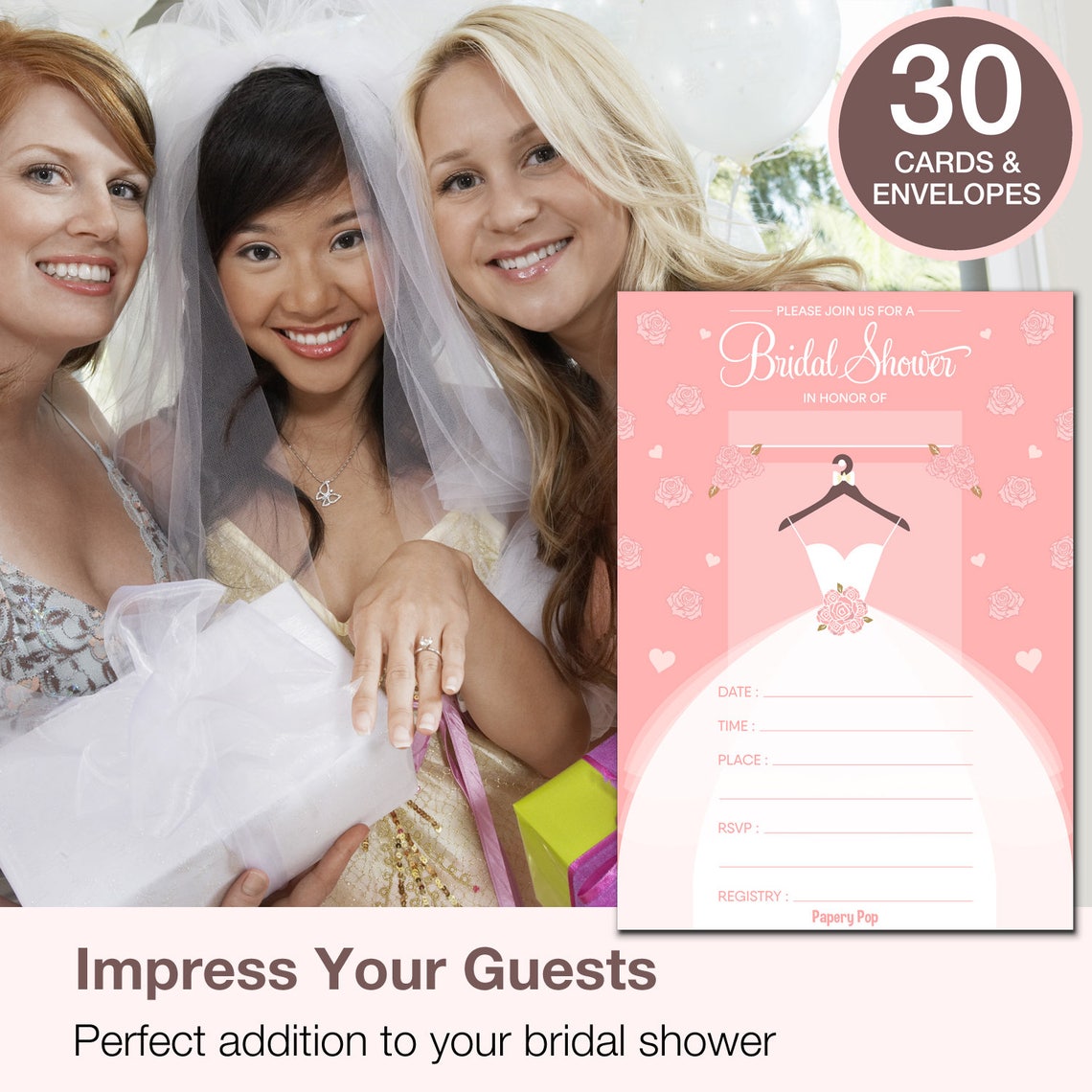 30 PRINTED Cards & Envelopes Bridal Shower Invitations 30 Etsy