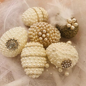 Sofreh Aghd Six Decorative Eggs Embellished with ivory Pearls and Rhinestones