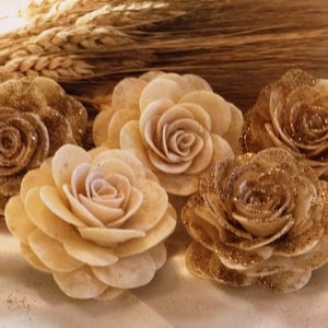 Sofreh Aghd Decorative Rose Bread Flower with Gold Glitter Persian Wedding Aroosi (Set of 7)