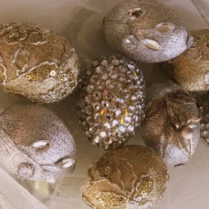 Sofreh Aghd decorative eggs dazzled with Gold and Silver Jewels, perfect for Persian Spread Set of 8
