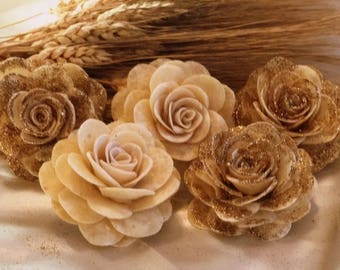 Sofreh Aghd Decorative Rose Bread Flower with Gold Glitter Persian Wedding Aroosi (Set of 7)