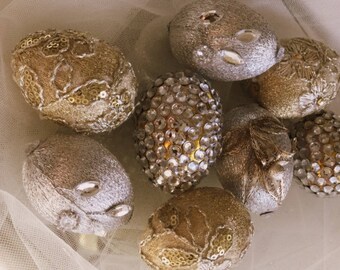 Sofreh Aghd decorative eggs dazzled with Gold and Silver Jewels, perfect for Persian Spread Set of 8