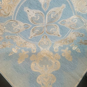 Sofreh Aghd Two Tone Metallic Damask Chenille Square Cloth Gold/Blue