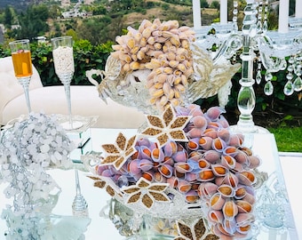 Sofreh Aghd Cluster ( Almond. Walnut, Hazelnut) with White Leaf Holder for Persian Wedding Spread