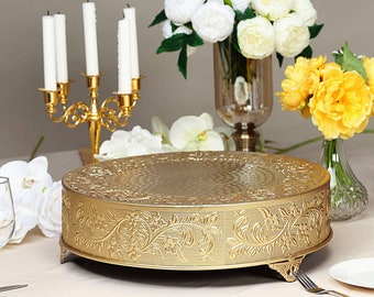 Round Gold or Silver Embossed Cake Pedestal, Metal Cake Stand Cake Riser