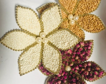 Sofreh Aghd/Haftseen Wheat/Rice and Rose flower with Gold trimming