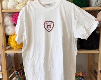 Cozy T-Shirt For Lounging Kawaii Bear Bow Doily White T-Shirt Cute T-Shirt Unisex Kawaii Tee