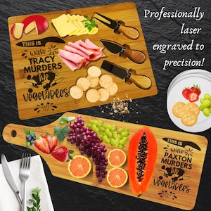 This is where I murder vegetables Funny Laser Engraved Wooden Cutting Board, Bamboo Wood Engraved, Funny Birthday Christmas Halloween Decor