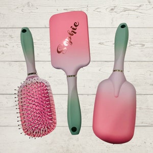 Personalized Hairbrush, Pink Cushioned Detangler, Custom name Pink Hair Brush Girls, Birthday Favors, Spa Party, Girls Night Gift, Slumber