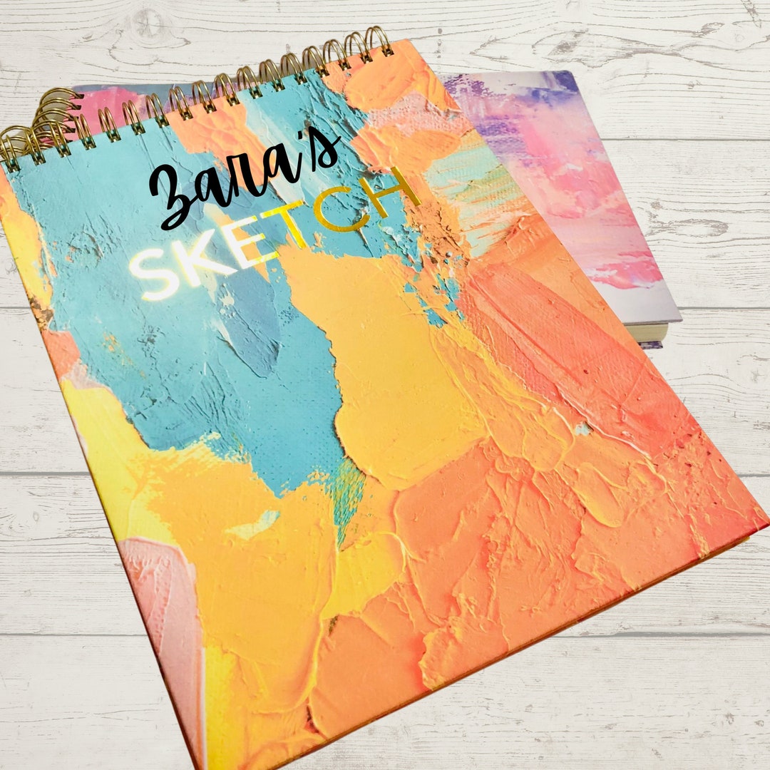 Personalised Gold Embossed Sketchbook Gift, Custom Drawing Doodle Book