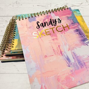 Cuaderno de bocetos personalizado con relieve dorado rosa, cuaderno de dibujo personalizado, diario para ella, cuaderno de bocetos en blanco de tapa dura.