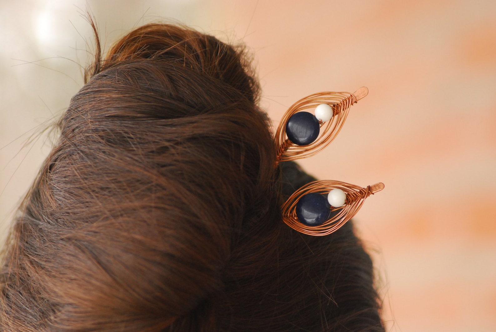 Hairpins Agate Lapis Hammered Rustic Copper Hair Pin Medium or Etsy