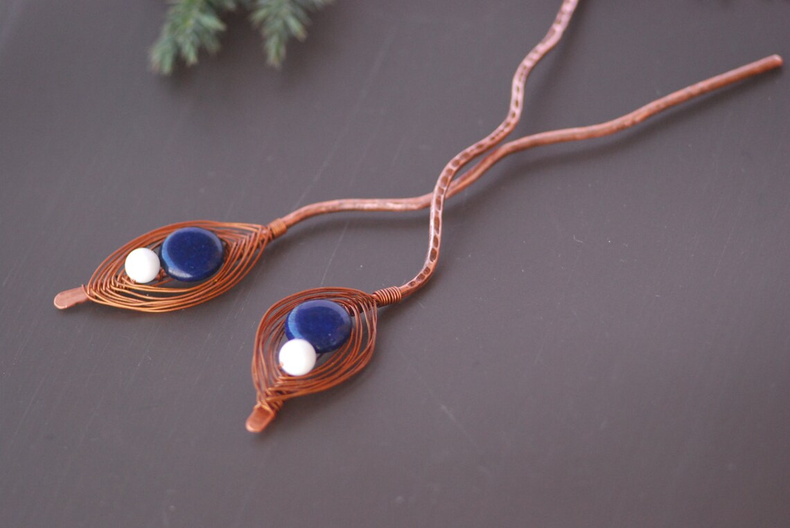 Hairpins Agate Lapis Hammered Rustic Copper Hair Pin Medium or Etsy