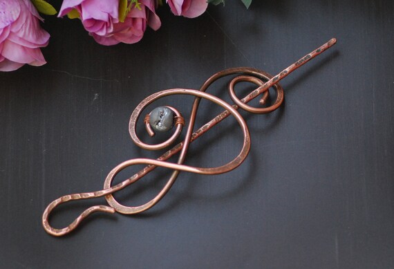 Volcanic lava Celtic hair pin Copper hair pin Unique hair barrette Copper jewelry Copper hair slide Scarf brooch Shawl brooch Scarf pin