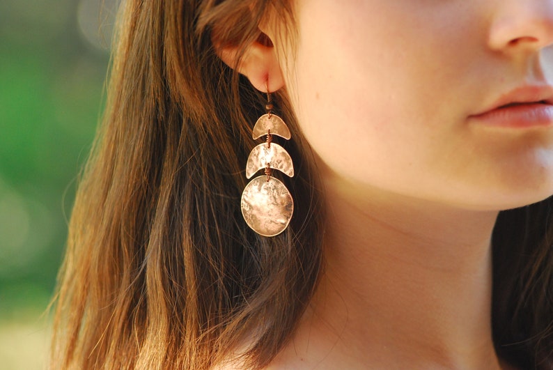 Moon phase jewelry Moon phase earrings Copper Earrings Stud earrings Moon earrings Celestial jewelry Moon earrings Moon cycle OxidizedCopper