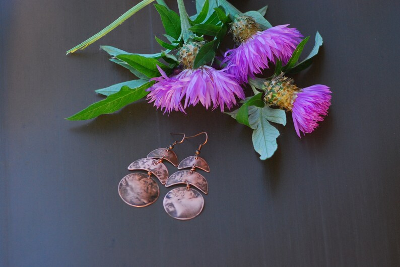 Moon phase jewelry Moon phase earrings Copper Earrings Stud earrings Moon earrings Celestial jewelry Moon earrings Moon cycle OxidizedCopper