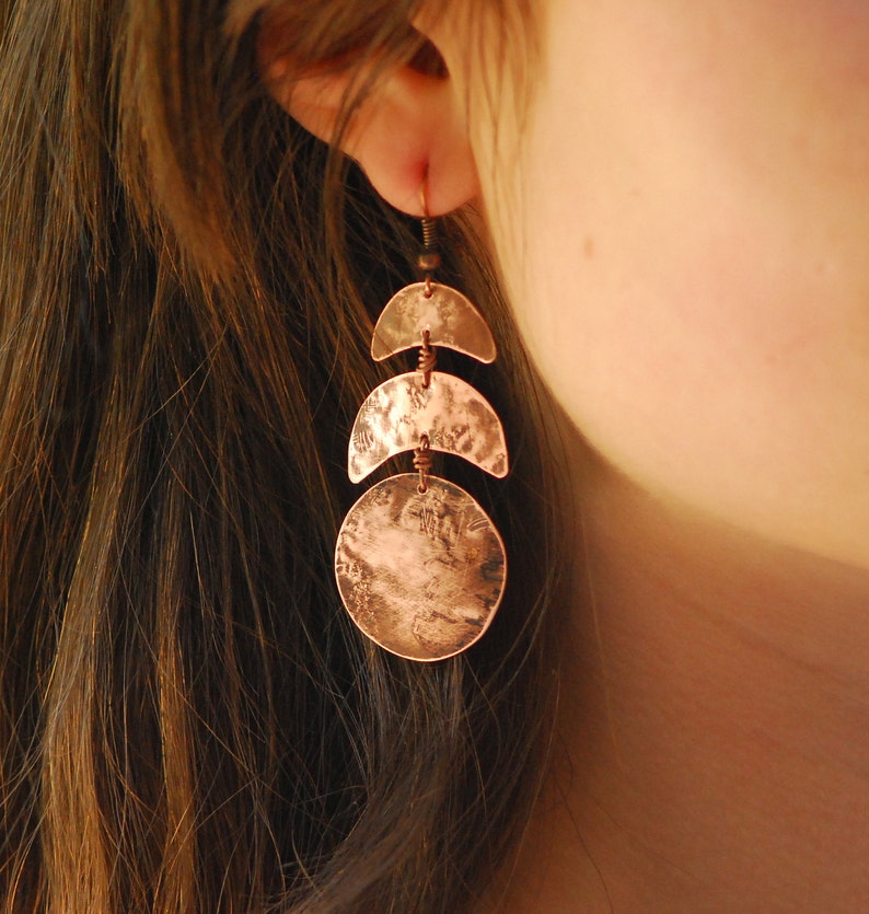 Moon phase jewelry Moon phase earrings Copper Earrings Stud earrings Moon earrings Celestial jewelry Moon earrings Moon cycle OxidizedCopper