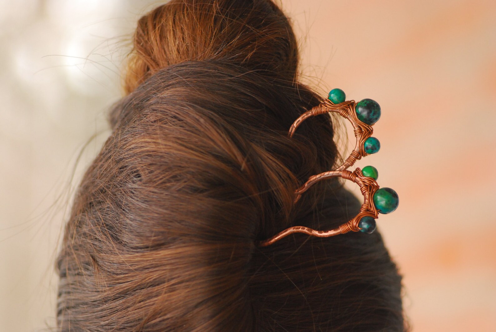 Set of 2 Pieces Copper Hair Pins Wire Wrapped Pin Hair Stick Etsy