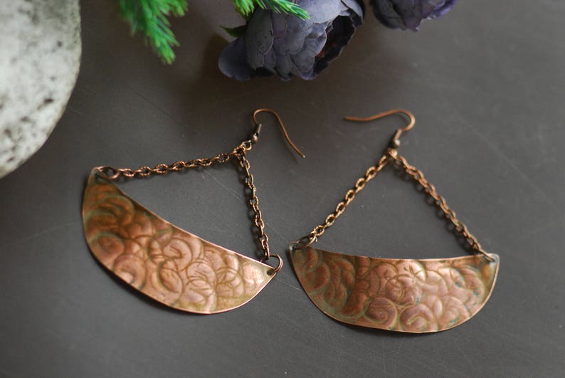 Statement Hammered Copper Earrings Oxidized Copper Organic Etsy