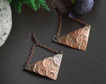 Copper Anniversary Gift Metal Jewelry Rustic Jewelry Hand Hammered Copper Hoop Earrings Statement Hammered Copper Earrings Oxidized Organic