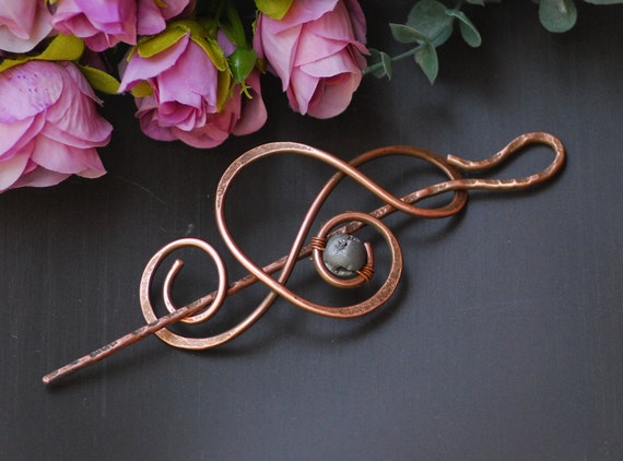 Volcanic lava Celtic hair pin Copper hair pin Unique hair barrette Copper jewelry Copper hair slide Scarf brooch Shawl brooch Scarf pin