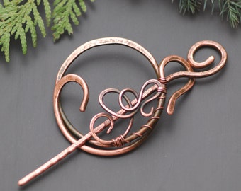 Copper Hair Barrette Stick Copper Shawl Pin Celtic Scarf pin Texture Hair Slide  Hair Barrette Celtic Copper Brooch Hair Jewelry Metal Pin