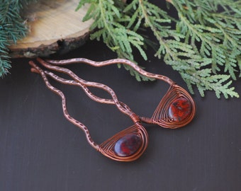 Set of 2 pieces Simple Hammered Hair Fork Hair bun picks Hair Bun Holder Hair Pin  Copper metal hair pin Rustic copper Hair bun Stick pin