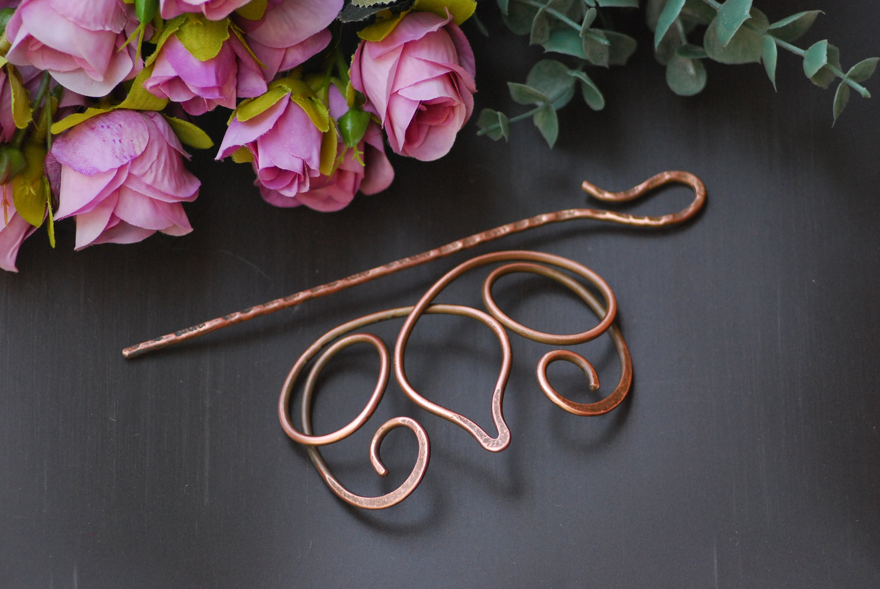 Hair Pin Bun Holder Hair Fork Copper Hair Slide Hair Clip Etsy