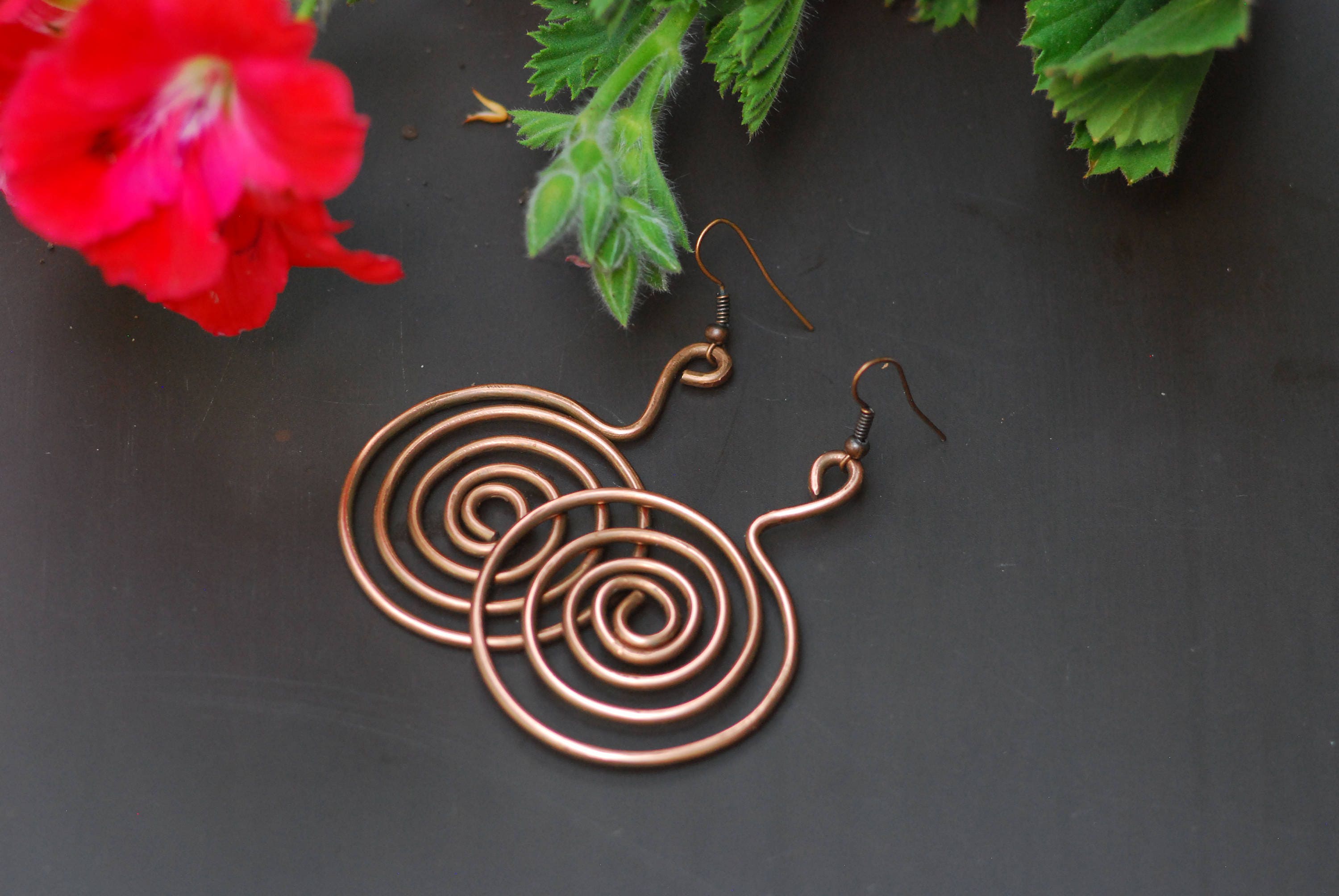 Rustic Jewelry Hammered Copper Earrings Oxidized Copper Etsy